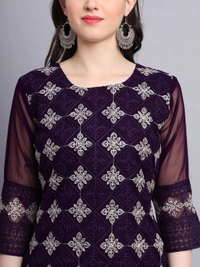 FWVLS PREMIUM GEORGETTE CHIKANKARI KURTI - M-38, Dark Purple