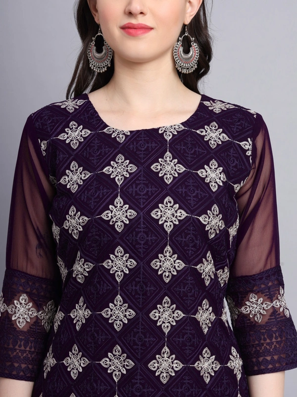FWVLS PREMIUM GEORGETTE CHIKANKARI KURTI - M-38, Dark Purple