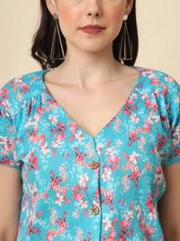 FWVL FANCY PRINTED CREP  SHORT TOP - M-38, Fountain Blue