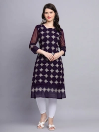FWVLS PREMIUM GEORGETTE CHIKANKARI KURTI - M-38, Dark Purple