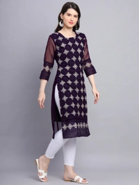 FWVLS PREMIUM GEORGETTE CHIKANKARI KURTI - M-38, Dark Purple