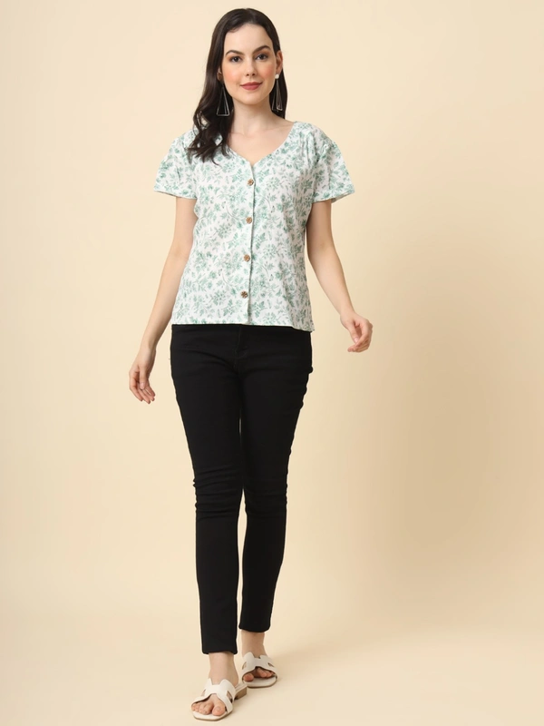 FWVL FANCY PRINTED CREP  SHORT TOP - M-38, Gulf Leaf