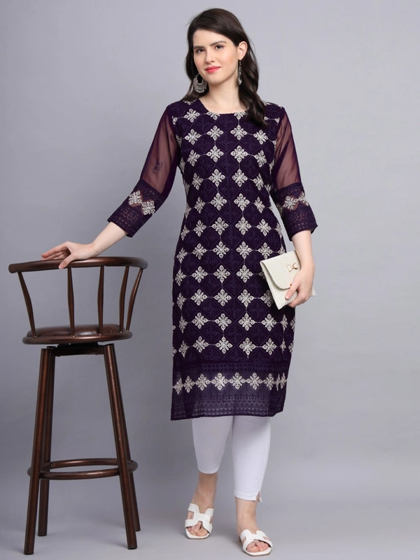 FWVLS PREMIUM GEORGETTE CHIKANKARI KURTI - M-38, Dark Purple