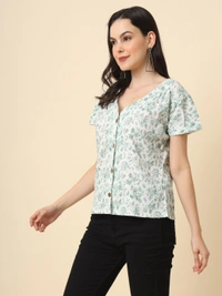 FWVL FANCY PRINTED CREP  SHORT TOP - M-38, Gulf Leaf