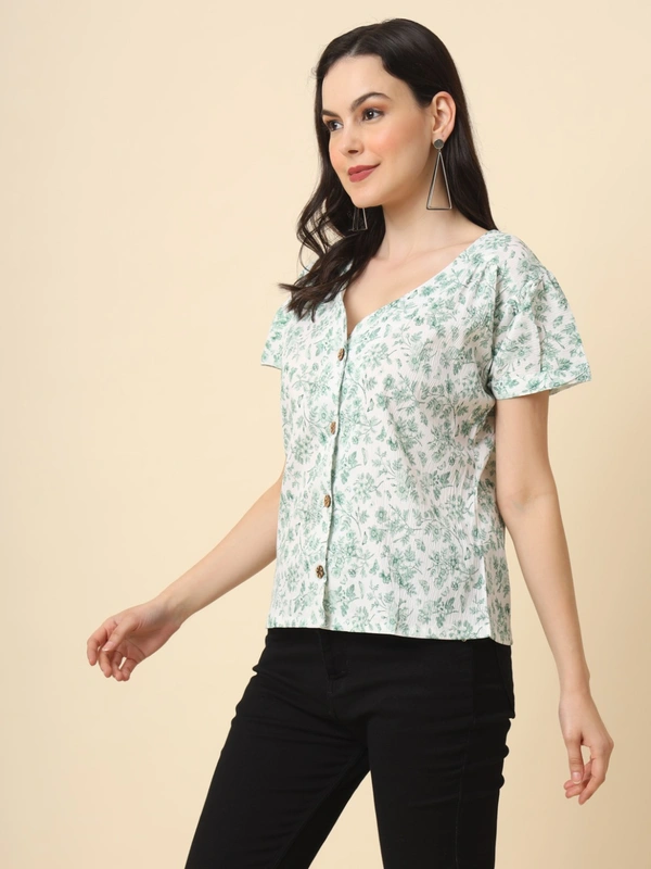 FWVL FANCY PRINTED CREP  SHORT TOP - M-38, Gulf Leaf