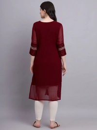 FWVLS LUCKNOWI CHIKANKARI GEORGETTE KURTI - M-38, Maroon