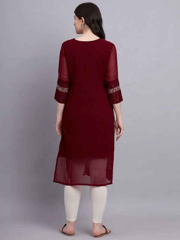 FWVLS LUCKNOWI CHIKANKARI GEORGETTE KURTI - M-38, Maroon