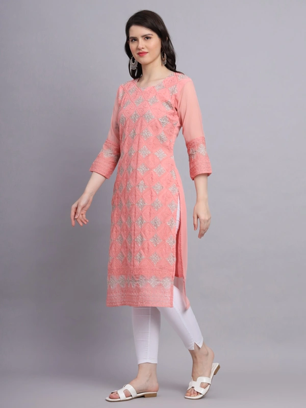 FWVLS PREMIUM GEORGETTE CHIKANKARI KURTI - M-38, Sweet Pink