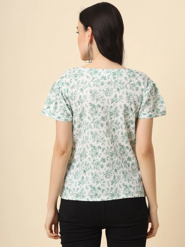 FWVL FANCY PRINTED CREP  SHORT TOP - M-38, Gulf Leaf