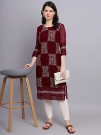 FWVLS LUCKNOWI CHIKANKARI GEORGETTE KURTI - M-38, Maroon