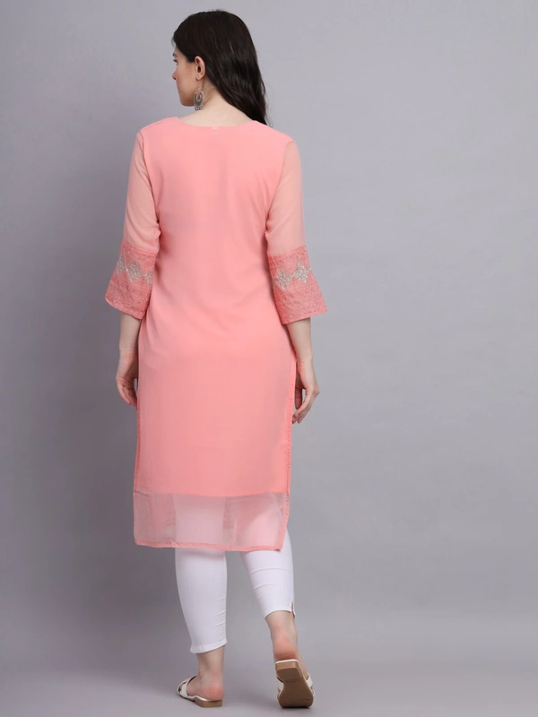 FWVLS PREMIUM GEORGETTE CHIKANKARI KURTI - M-38, Sweet Pink