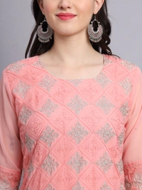 FWVLS PREMIUM GEORGETTE CHIKANKARI KURTI - M-38, Sweet Pink