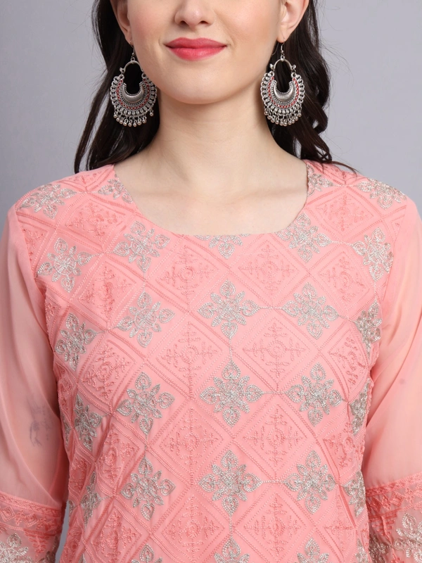 FWVLS PREMIUM GEORGETTE CHIKANKARI KURTI - M-38, Sweet Pink