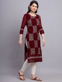 FWVLS LUCKNOWI CHIKANKARI GEORGETTE KURTI - M-38, Maroon