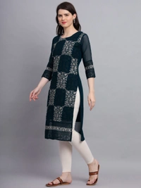 FWVLS LUCKNOWI CHIKANKARI GEORGETTE KURTI - L-40, Black Pearl