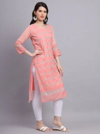 FWVLS PREMIUM GEORGETTE CHIKANKARI KURTI - M-38, Sweet Pink