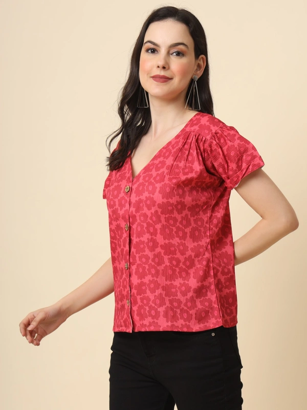 FWVL FANCY PRINTED CREP  SHORT TOP - M-38, Brink Pink