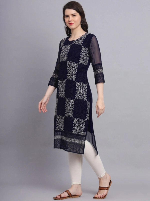 FWVLS LUCKNOWI CHIKANKARI GEORGETTE KURTI - XL-42, Dark Blue