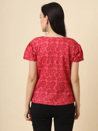 FWVL FANCY PRINTED CREP  SHORT TOP - M-38, Brink Pink