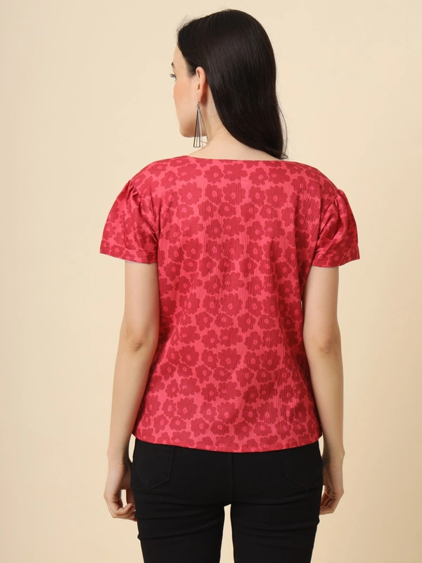 FWVL FANCY PRINTED CREP  SHORT TOP - M-38, Brink Pink