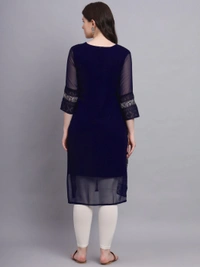 FWVLS LUCKNOWI CHIKANKARI GEORGETTE KURTI - XL-42, Dark Blue