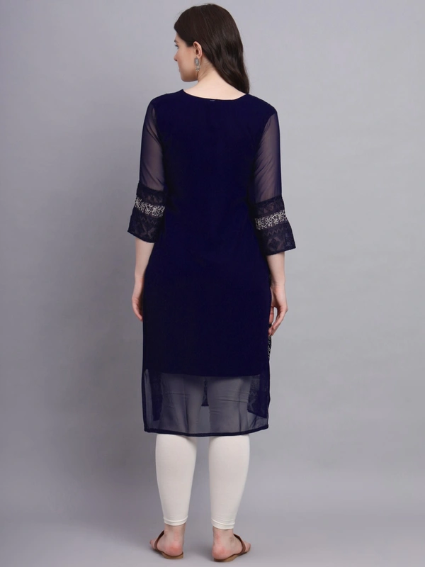 FWVLS LUCKNOWI CHIKANKARI GEORGETTE KURTI - XL-42, Dark Blue