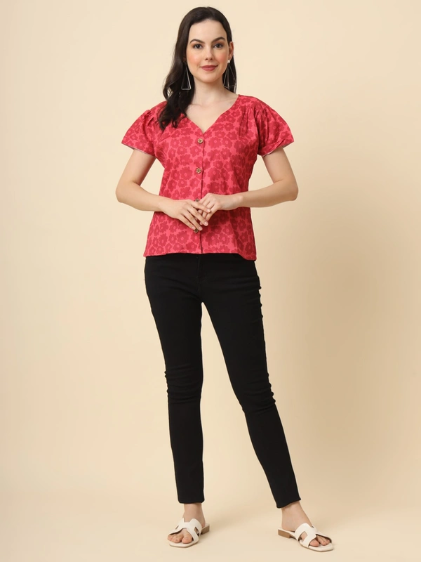 FWVL FANCY PRINTED CREP  SHORT TOP - M-38, Brink Pink