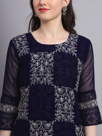 FWVLS LUCKNOWI CHIKANKARI GEORGETTE KURTI - XL-42, Dark Blue