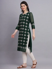 FWVLS PREMIUM GEORGETTE CHIKANKARI KURTI - M-38, Dark Green
