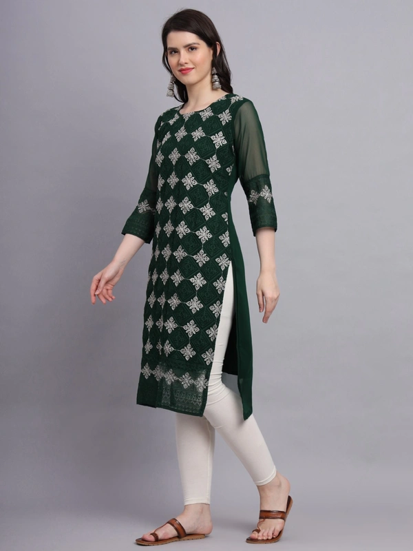 FWVLS PREMIUM GEORGETTE CHIKANKARI KURTI - M-38, Dark Green