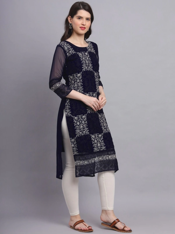 FWVLS LUCKNOWI CHIKANKARI GEORGETTE KURTI - XL-42, Dark Blue