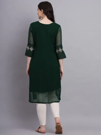 FWVLS PREMIUM GEORGETTE CHIKANKARI KURTI - M-38, Dark Green