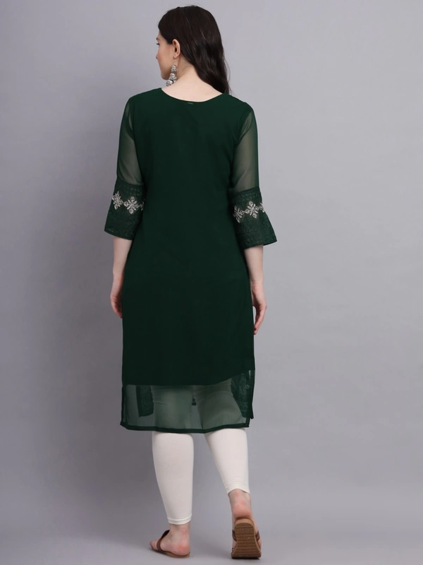FWVLS PREMIUM GEORGETTE CHIKANKARI KURTI - M-38, Dark Green