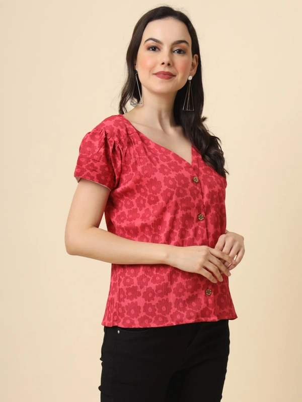 FWVL FANCY PRINTED CREP  SHORT TOP - M-38, Brink Pink