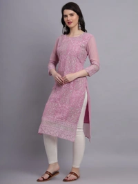 FWVLS LUCKNOWI CHIKANKARI GEORGETTE KURTI - M-38, Pink