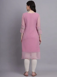 FWVLS LUCKNOWI CHIKANKARI GEORGETTE KURTI - M-38, Pink