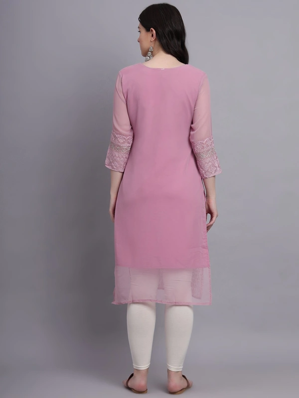 FWVLS LUCKNOWI CHIKANKARI GEORGETTE KURTI - M-38, Pink