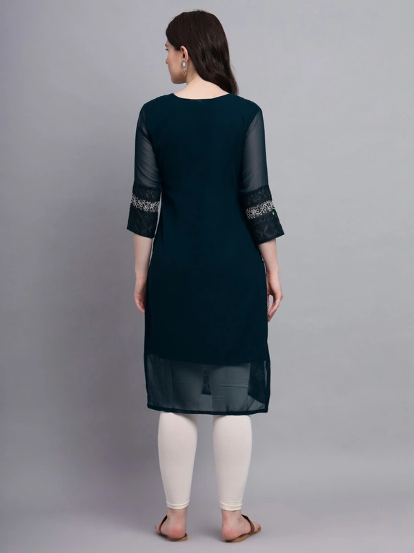 FWVLS LUCKNOWI CHIKANKARI GEORGETTE KURTI - L-40, Black Pearl