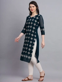 FWVLS PREMIUM GEORGETTE CHIKANKARI KURTI - M-38, Cyan-Blue