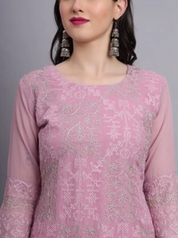 FWVLS LUCKNOWI CHIKANKARI GEORGETTE KURTI - M-38, Pink