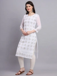 FWVLS PREMIUM GEORGETTE CHIKANKARI KURTI - M-38, White