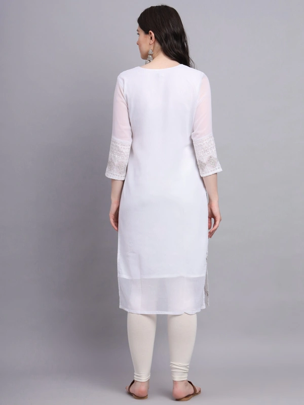 FWVLS PREMIUM GEORGETTE CHIKANKARI KURTI - M-38, White