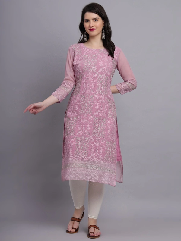 FWVLS LUCKNOWI CHIKANKARI GEORGETTE KURTI - M-38, Pink
