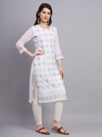 FWVLS PREMIUM GEORGETTE CHIKANKARI KURTI - M-38, White