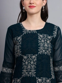 FWVLS LUCKNOWI CHIKANKARI GEORGETTE KURTI - L-40, Black Pearl