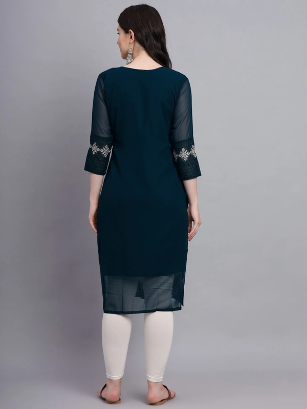 FWVLS PREMIUM GEORGETTE CHIKANKARI KURTI - M-38, Cyan-Blue