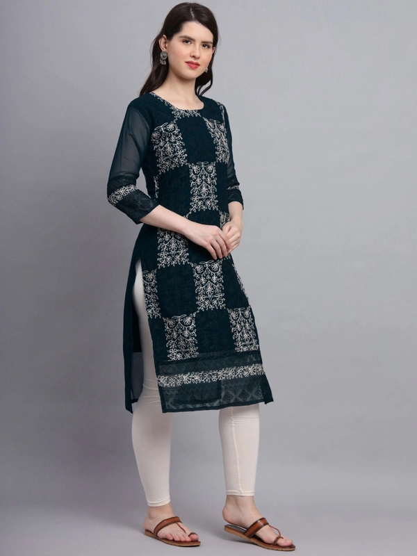 FWVLS LUCKNOWI CHIKANKARI GEORGETTE KURTI - L-40, Black Pearl