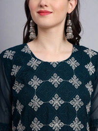 FWVLS PREMIUM GEORGETTE CHIKANKARI KURTI - M-38, Cyan-Blue