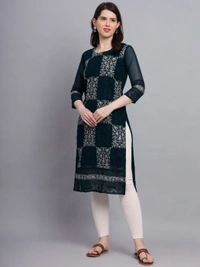 FWVLS LUCKNOWI CHIKANKARI GEORGETTE KURTI - L-40, Black Pearl