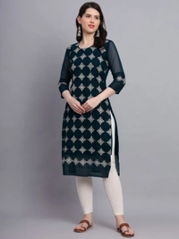 FWVLS PREMIUM GEORGETTE CHIKANKARI KURTI - M-38, Cyan-Blue